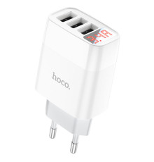 Мережевий зарядний пристрій HOCO C93A Easy charge 3-port digital display charger set(Micro) White