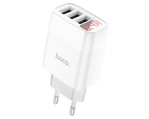 Мережевий зарядний пристрій HOCO C93A Easy charge 3-port digital display charger set(Micro) White