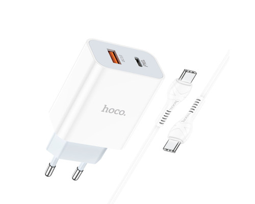 Мережевий зарядний пристрій HOCO C97A PD20W+QC3.0 charger set(Type-C to Type-C) White