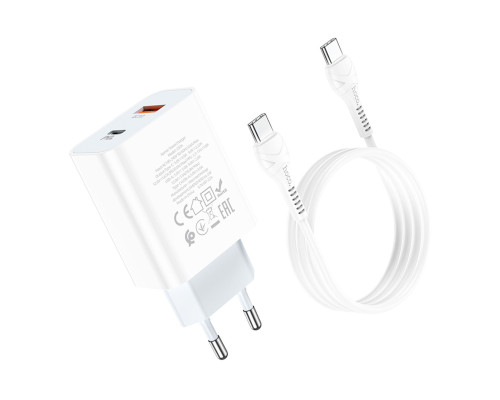 Мережевий зарядний пристрій HOCO C97A PD20W+QC3.0 charger set(Type-C to Type-C) White