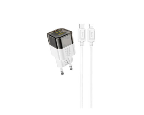 Мережевий зарядний пристрій HOCO C125A Transparent tribute single-port PD20W charger set(C to iP) Transparent Black