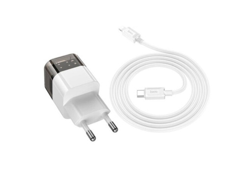 Мережевий зарядний пристрій HOCO C125A Transparent tribute single-port PD20W charger set(C to iP) Transparent Black