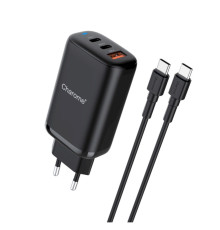 Мережевий зарядний пристрій CHAROME C30 PD65W GaN (2*USB-C+USB-A) Charger Set (Type-C to Type-C) Black