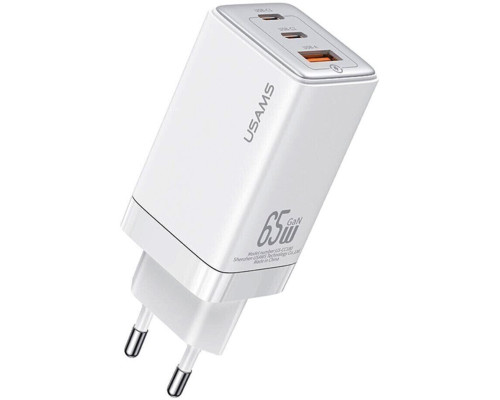 Мережевий зарядний пристрій Usams US-CC180 65W ACC 3 Ports GaN Fast Charger (EU) - Sandru series White