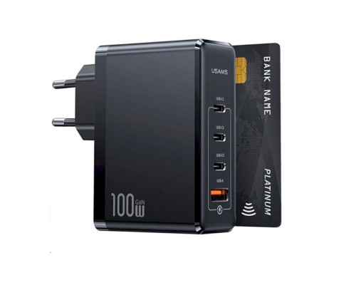 Мережевий зарядний пристрій Usams US-CC163 T50 100W 4 Ports ACCC GaN Fast Charger (EU) Black