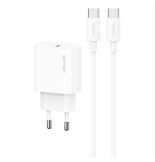 Мережевий зарядний пристрій USAMS-OYXLTZ01 Fast Charger Kit - Yi Series(CC226 PD20W Fast Charger (EU)+SJ711 60W Type-C To Type-C Cable) white