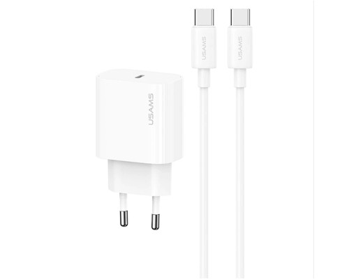 Мережевий зарядний пристрій USAMS-OYXLTZ01 Fast Charger Kit - Yi Series(CC226 PD20W Fast Charger (EU)+SJ711 60W Type-C To Type-C Cable) white