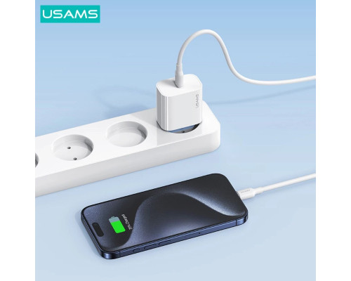 Мережевий зарядний пристрій USAMS-OYXLTZ01 Fast Charger Kit - Yi Series(CC226 PD20W Fast Charger (EU)+SJ711 60W Type-C To Type-C Cable) white