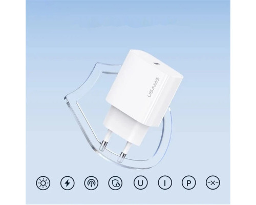 Мережевий зарядний пристрій USAMS-OYXLTZ01 Fast Charger Kit - Yi Series(CC226 PD20W Fast Charger (EU)+SJ711 60W Type-C To Type-C Cable) white