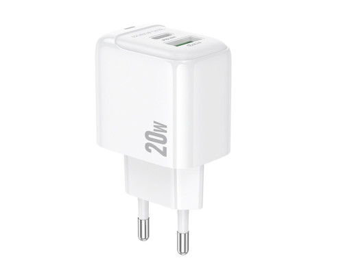 Мережевий зарядний пристрій BOROFONE BAS44A Potential PD20W+QC3.0 charger(EU) White