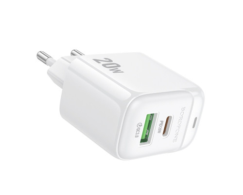 Мережевий зарядний пристрій BOROFONE BAS44A Potential PD20W+QC3.0 charger(EU) White