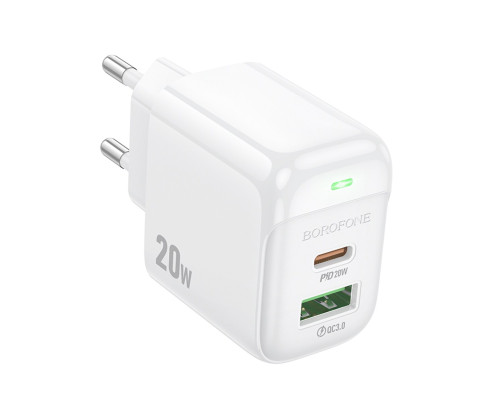 Мережевий зарядний пристрій BOROFONE BAS44A Potential PD20W+QC3.0 charger(EU) White