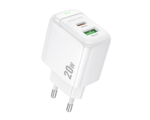 Мережевий зарядний пристрій BOROFONE BAS44A Potential PD20W+QC3.0 charger(EU) White