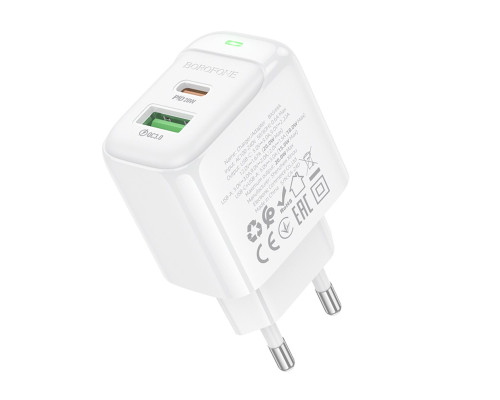 Мережевий зарядний пристрій BOROFONE BAS44A Potential PD20W+QC3.0 charger(EU) White