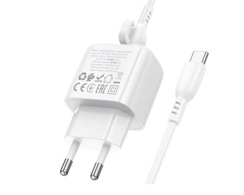 Мережевий зарядний пристрій BOROFONE BAS42A Potential single-port QC3.0 charger set(Type-C)(EU) White