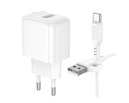 Мережевий зарядний пристрій BOROFONE BAS42A Potential single-port QC3.0 charger set(Type-C)(EU) White