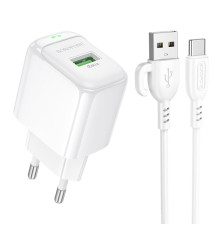 Мережевий зарядний пристрій BOROFONE BAS42A Potential single-port QC3.0 charger set(Type-C)(EU) White