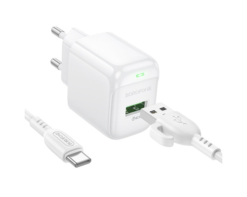 Мережевий зарядний пристрій BOROFONE BAS42A Potential single-port QC3.0 charger set(Type-C)(EU) White