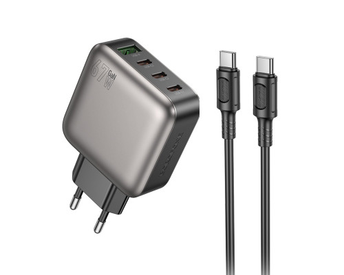 Мережевий зарядний пристрій BOROFONE BAS57A Absolute PD67W(3C1A) charger set(C to C)(EU) Black