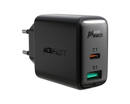 Мережевий зарядний пристрій ACEFAST A5 PD32W(USB-C+USB-A) dual port charger Black