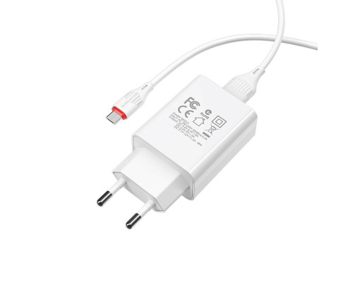 Мережевий зарядний пристрій BOROFONE BA21A Long journey single port QC3.0 charger set(Micro) White