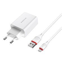 Мережевий зарядний пристрій BOROFONE BA21A Long journey single port QC3.0 charger set(Micro) White