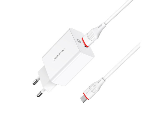 Мережевий зарядний пристрій BOROFONE BA21A Long journey single port QC3.0 charger set(Micro) White