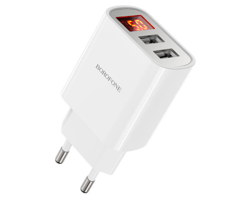 Мережевий зарядний пристрій BOROFONE BA58A Mighty dual port digital display charger White