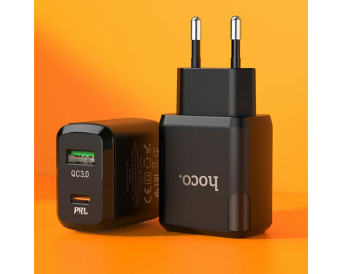 Мережевий зарядний пристрій HOCO N5 Favor dual port PD20W+QC3.0 charger Black