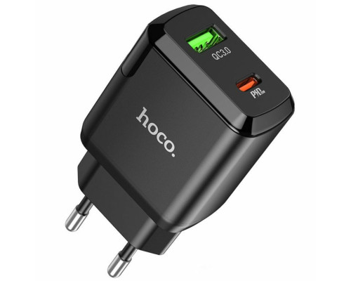 Мережевий зарядний пристрій HOCO N5 Favor dual port PD20W+QC3.0 charger Black