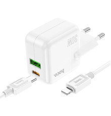 Мережевий зарядний пристрій HOCO C111A Lucky dual-port PD30W+QC3.0 charger set(C to iP) White