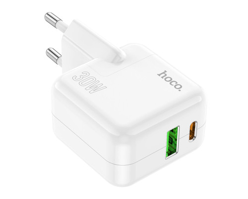 Мережевий зарядний пристрій HOCO C111A Lucky dual-port PD30W+QC3.0 charger set(C to iP) White