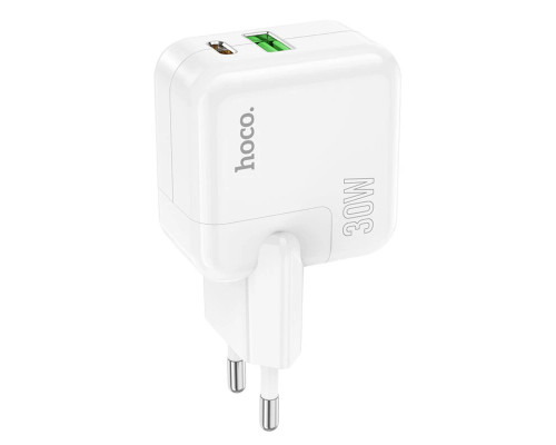 Мережевий зарядний пристрій HOCO C111A Lucky dual-port PD30W+QC3.0 charger set(C to iP) White