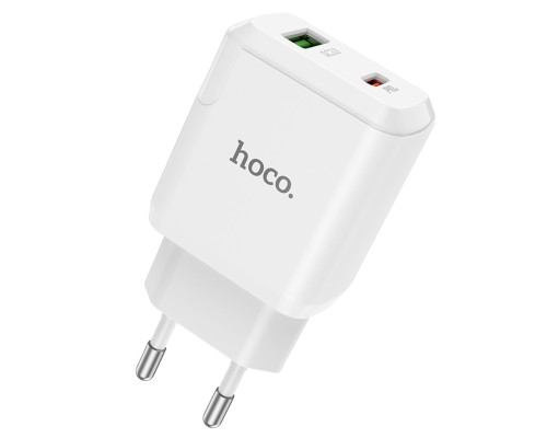 Мережевий зарядний пристрій HOCO N5 Favor dual port PD20W+QC3.0 charger White