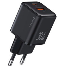 Мережевий зарядний пристрій Usams US-CC189 PD30W+QC3.0 A+C Dual-port Fast Charger (EU)-X-ron Series Black