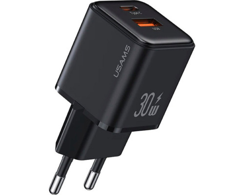 Мережевий зарядний пристрій Usams US-CC189 PD30W+QC3.0 A+C Dual-port Fast Charger (EU)-X-ron Series Black