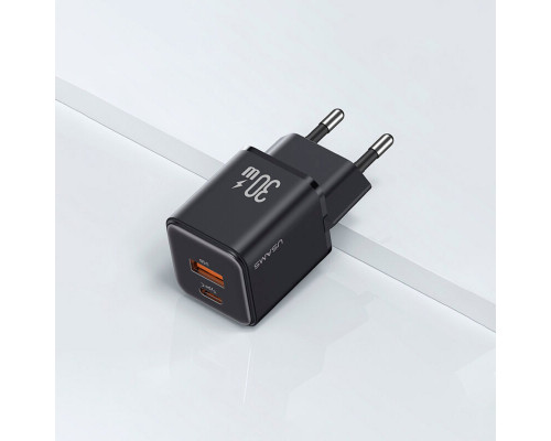 Мережевий зарядний пристрій Usams US-CC189 PD30W+QC3.0 A+C Dual-port Fast Charger (EU)-X-ron Series Black