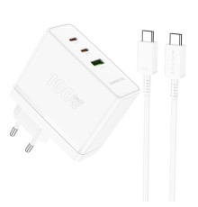 Мережевий зарядний пристрій BOROFONE BN11 Imperial PD100W three-port(2C1A) charger set(Type-C to Type-C) White