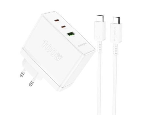 Мережевий зарядний пристрій BOROFONE BN11 Imperial PD100W three-port(2C1A) charger set(Type-C to Type-C) White