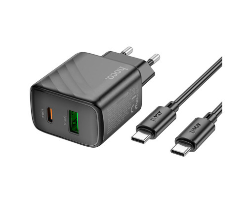 Мережевий зарядний пристрій HOCO CS23A Sunlight dual-port PD30W+QC3.0 charger set(Type-C to Type-C)(EU) Black