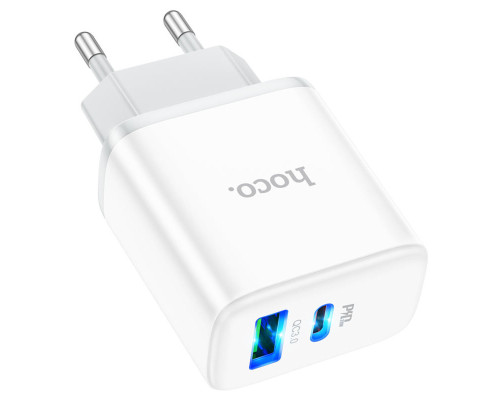 Мережевий зарядний пристрій HOCO C105A Stage dual port PD20W+QC3.0 charger White