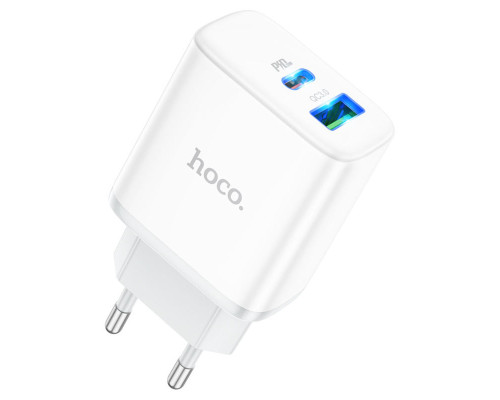 Мережевий зарядний пристрій HOCO C105A Stage dual port PD20W+QC3.0 charger White