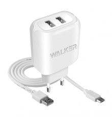 Мережевий зарядний пристрій (адаптер) 2в1 WALKER WH-27 2USB / 2.1A + Data Cabel USB to Micro white