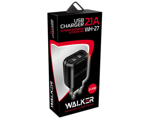 Мережевий зарядний пристрій (адаптер) 2в1 WALKER WH-27 2USB / 2.1A + Data Cabel USB to Micro black