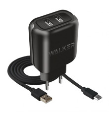 Мережевий зарядний пристрій (адаптер) 2в1 WALKER WH-27 2USB / 2.1A + Data Cabel USB to Micro black