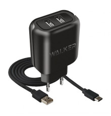 Мережевий зарядний пристрій (адаптер) 2в1 WALKER WH-27 2USB / 2.1A + Data Cabel USB to Type-C black