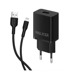 Мережевий зарядний пристрій (адаптер) 2в1 WALKER WH-26 1USB / 2.1A + Data Cabel USB to Lightning black