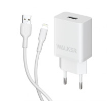 Мережевий зарядний пристрій (адаптер) 2в1 WALKER WH-26 1USB / 2.1A + Data Cabel USB to Lightning white