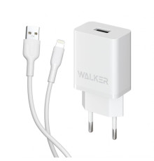 Мережевий зарядний пристрій (адаптер) 2в1 WALKER WH-26 1USB / 2.1A + Data Cabel USB to Lightning white