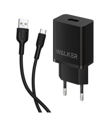 Мережевий зарядний пристрій (адаптер) 2в1 WALKER WH-26 1USB / 2.1A + Data Cabel USB to Micro black